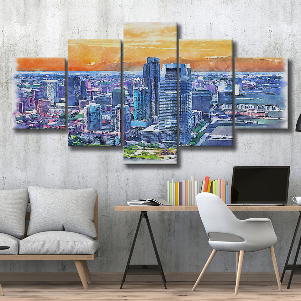 Jersey City Watercolor Jersey City New Jersey, 5 Pieces, Multi Panel Canvas Prints Wall Art Decor