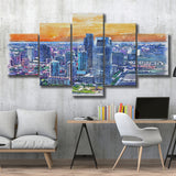 Jersey City Watercolor Jersey City New Jersey, 5 Pieces, Multi Panel Canvas Prints Wall Art Decor