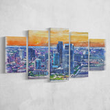 Jersey City Watercolor Jersey City New Jersey, 5 Pieces, Multi Panel Canvas Prints Wall Art Decor