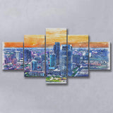 Jersey City Watercolor Jersey City New Jersey, 5 Pieces, Multi Panel Canvas Prints Wall Art Decor