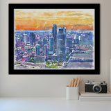 Jersey City Watercolor Jersey City New Jersey, Sport Prints Fan Gift, Framed Art Prints Wall Art Decor