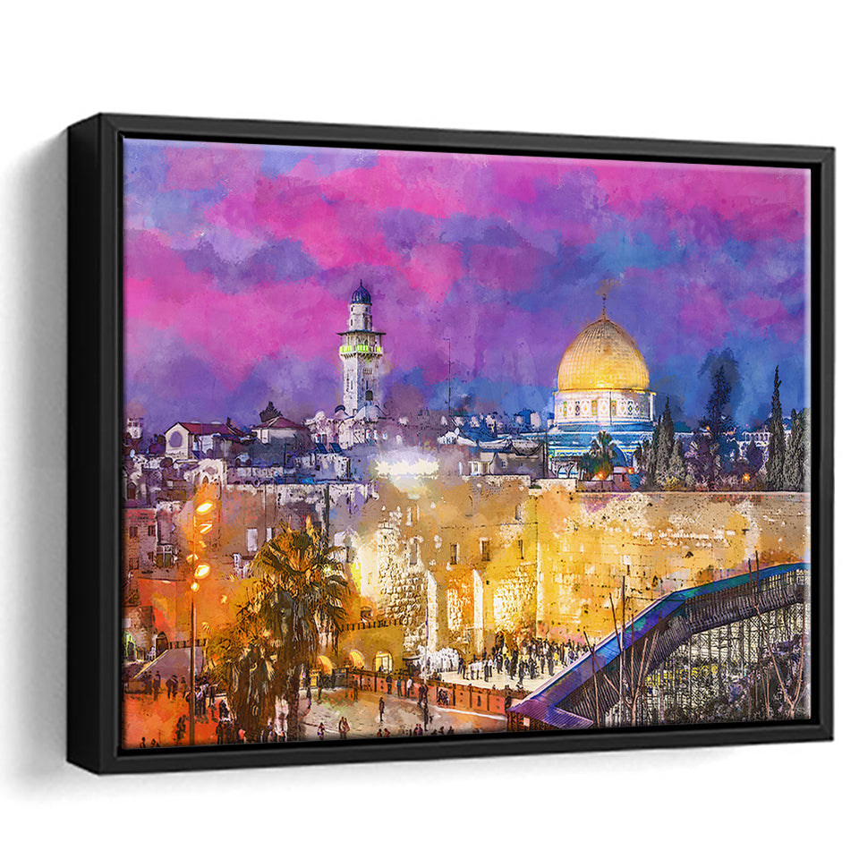 Jerusalem Israel Old City Western Wall City Art Watercolor Framed Canvas Prints Wall Art Home Decor,Floating Frame