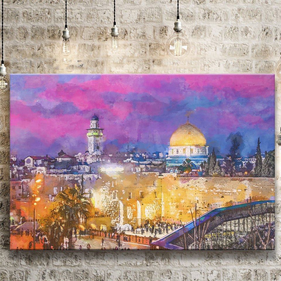 Jerusalem Israel Old City Western Wall City Art Watercolor Canvas Prints Wall Art Home Decor, Large Canvas