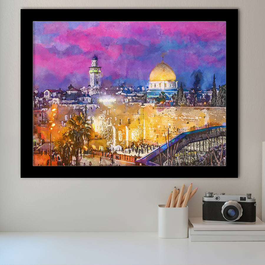 Jerusalem Israel Old City Western Wall City Art Watercolor Framed Art Prints Wall Art Decor,Framed Picture