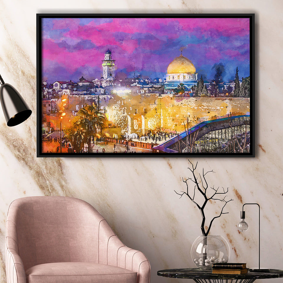 Jerusalem Israel Old City Western Wall City Art Watercolor Framed Canvas Prints Wall Art Home Decor,Floating Frame