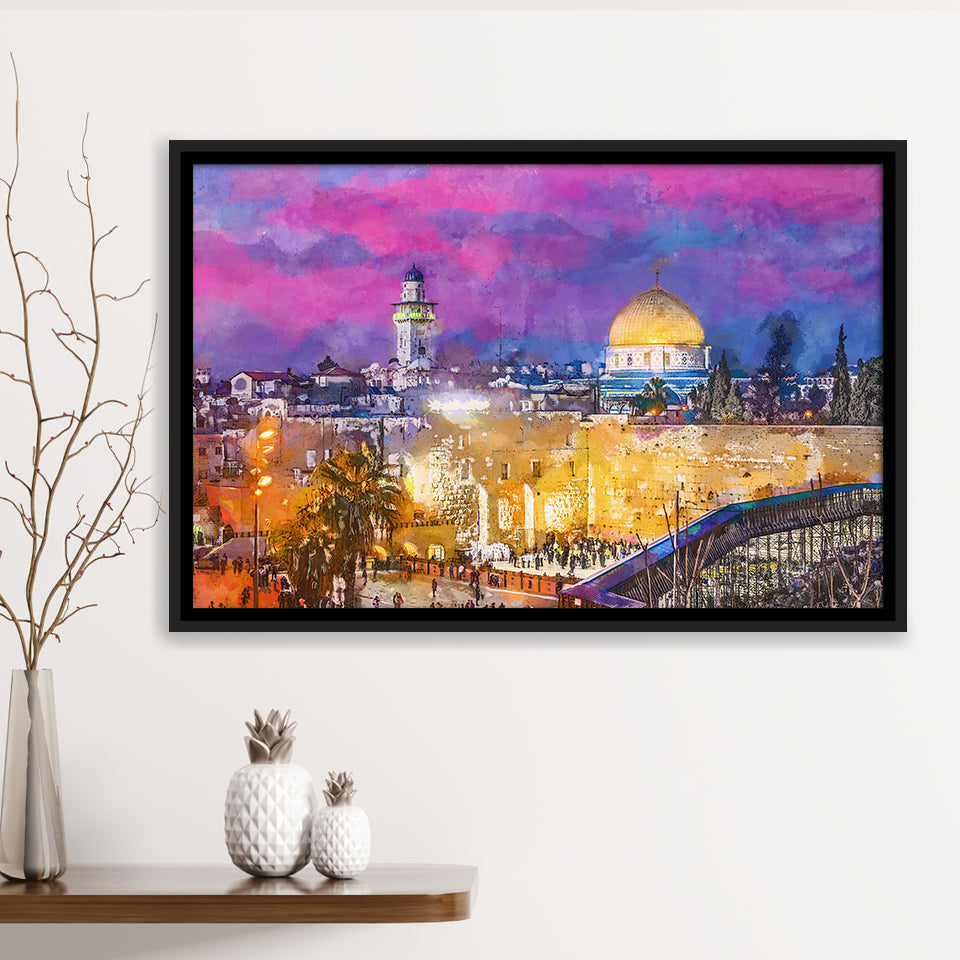 Jerusalem Israel Old City Western Wall City Art Watercolor Framed Canvas Prints Wall Art Home Decor,Floating Frame