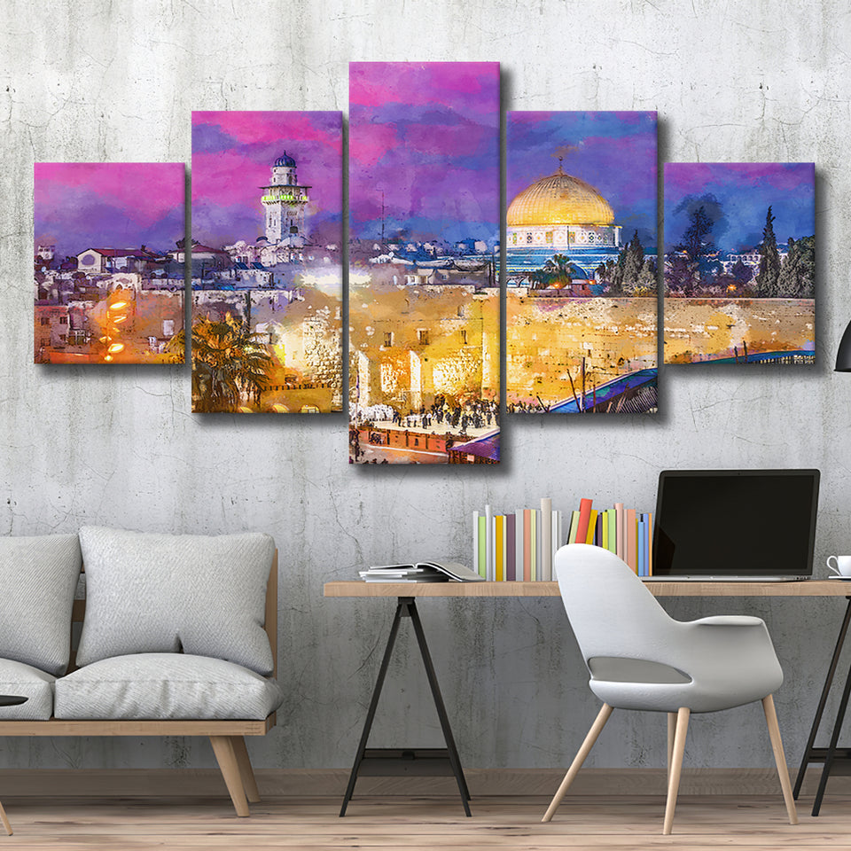 Jerusalem Israel Old City Western Wall 5 Pieces Mixed Canvas Prints Wall Art Home Decor