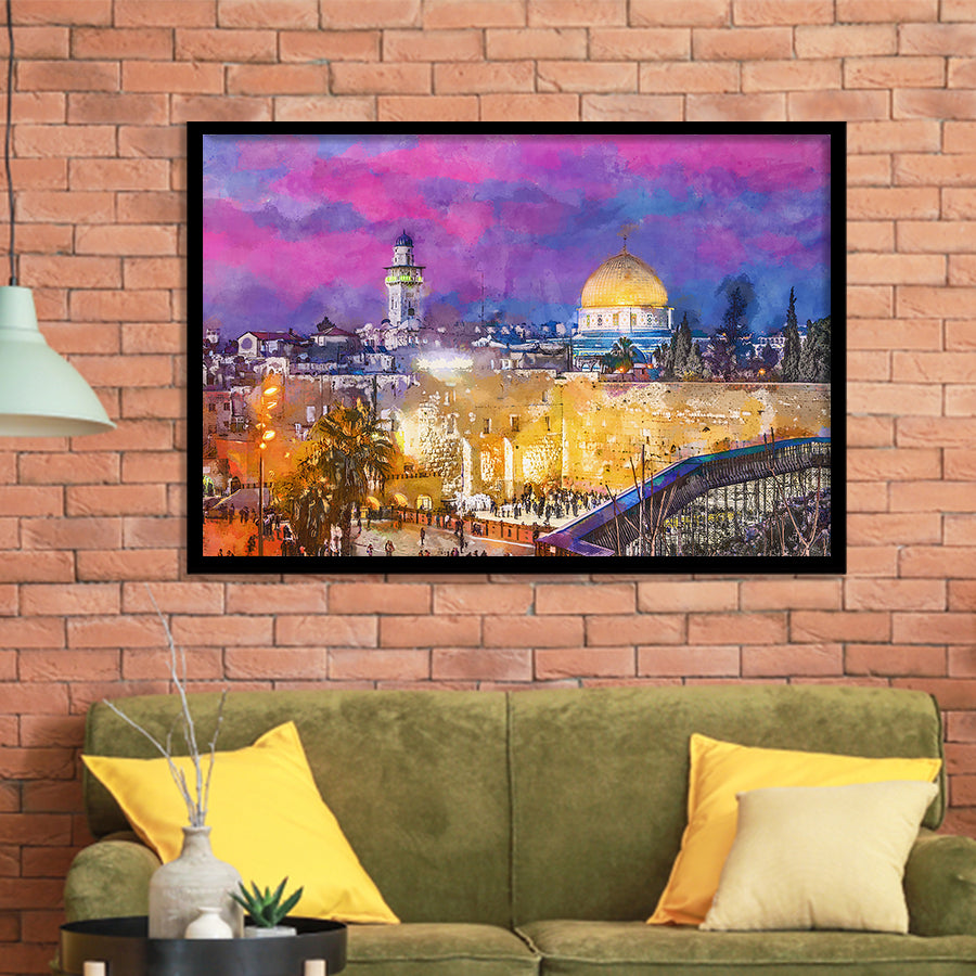 Jerusalem Israel Old City Western Wall City Art Watercolor Framed Art Prints Wall Art Decor,Framed Picture