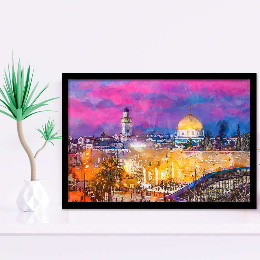 Jerusalem Israel Old City Western Wall City Art Watercolor Framed Art Prints Wall Art Decor,Framed Picture
