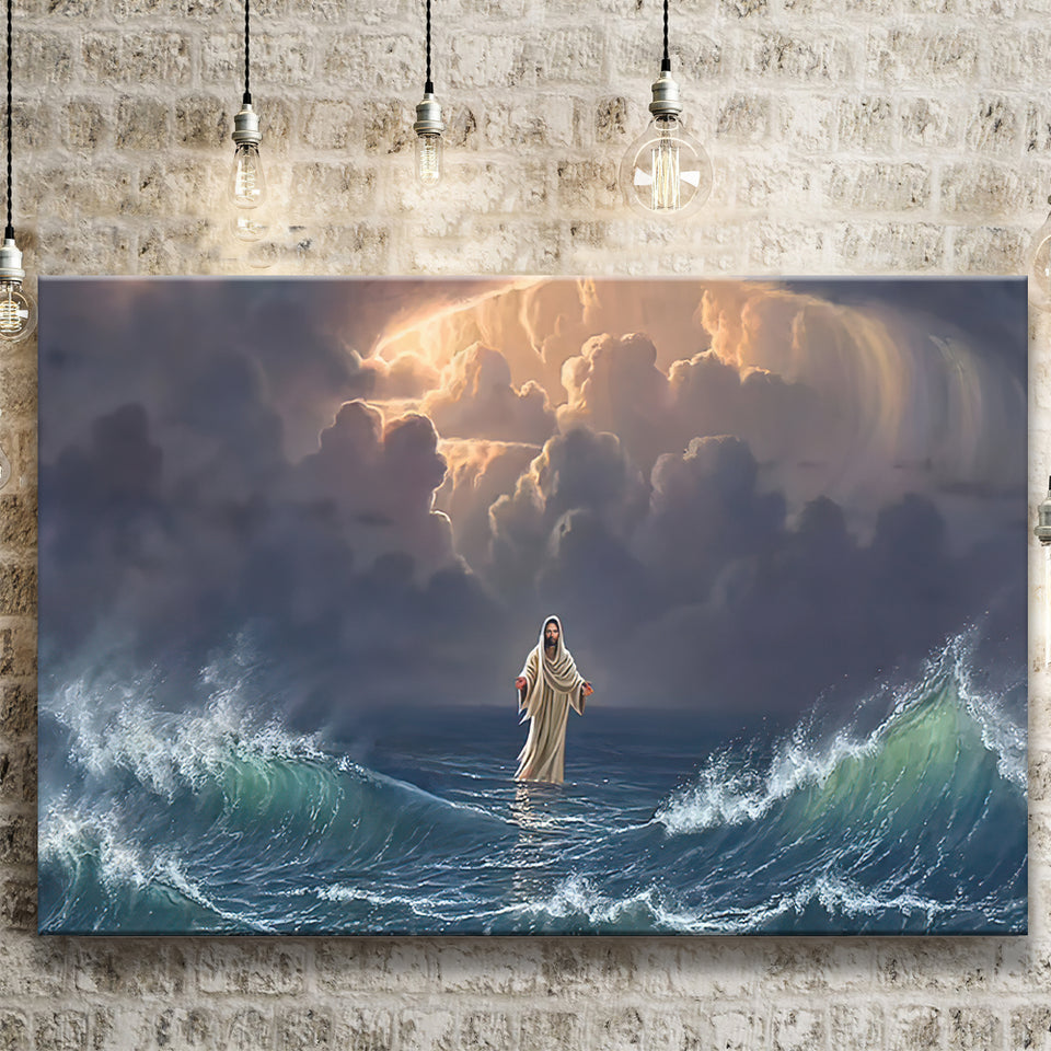 Abstract Christ Walking On Water Inspiring Watercolor, Canvas Prints W –  UnixCanvas