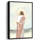 Jesus Christ Holding Child Childrens Nursery Baby Framed Canvas Prints Wall Art - Painting Canvas, Floating Frame, Wall Decor