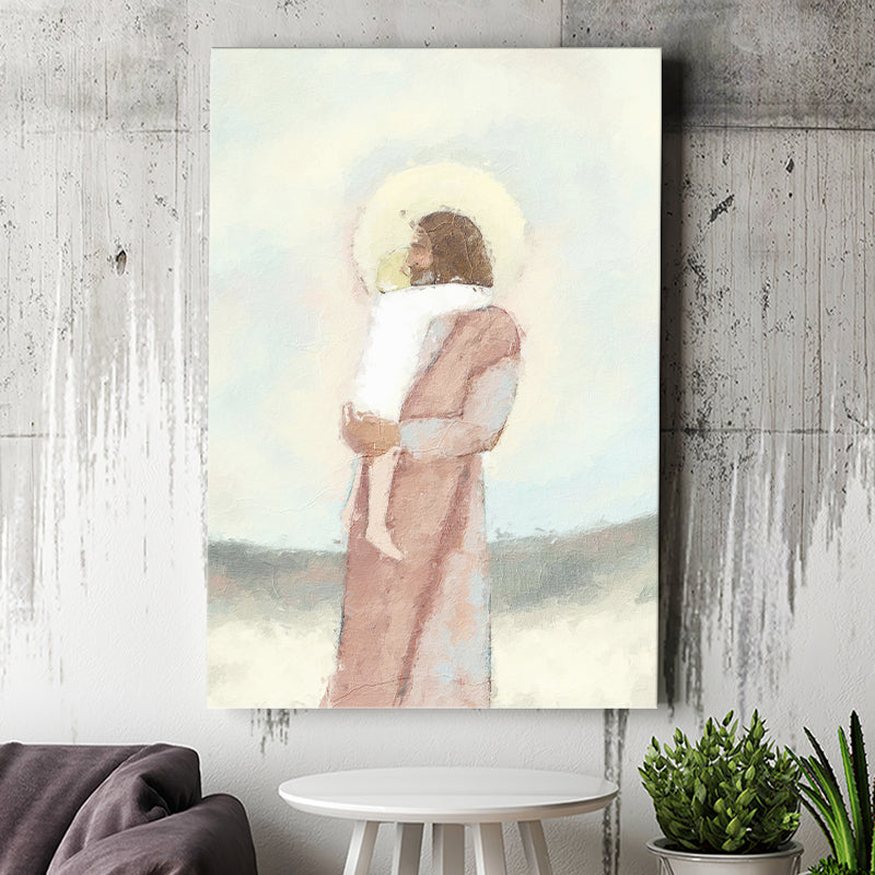Jesus Christ Holding Child Childrens Nursery Baby Canvas Prints Wall Art - Painting Canvas, Art Prints, Wall Decor
