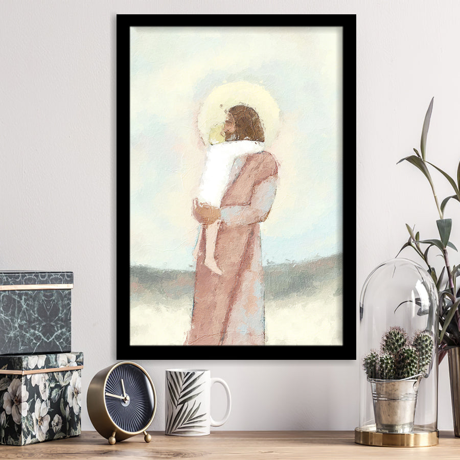 Jesus Christ Holding Child Childrens Nursery Baby Framed Art Prints Wall Decor - Painting Prints, Wall Art, Framed Picture