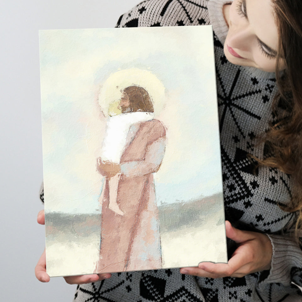 Jesus Christ Holding Child Childrens Nursery Baby Canvas Prints Wall Art - Painting Canvas, Art Prints, Wall Decor