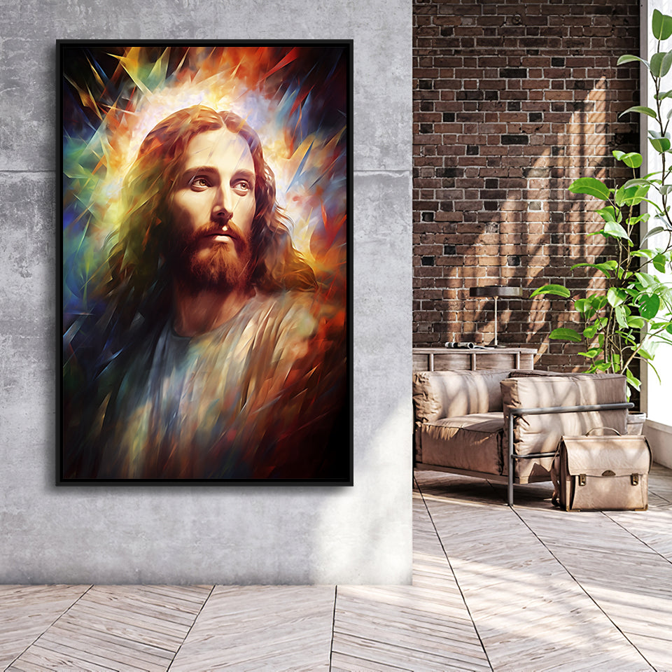 Jesus Christ Portrait Mixed Color Painting,Framed Canvas Prints,Floating Frame, Wall Art Home Decor