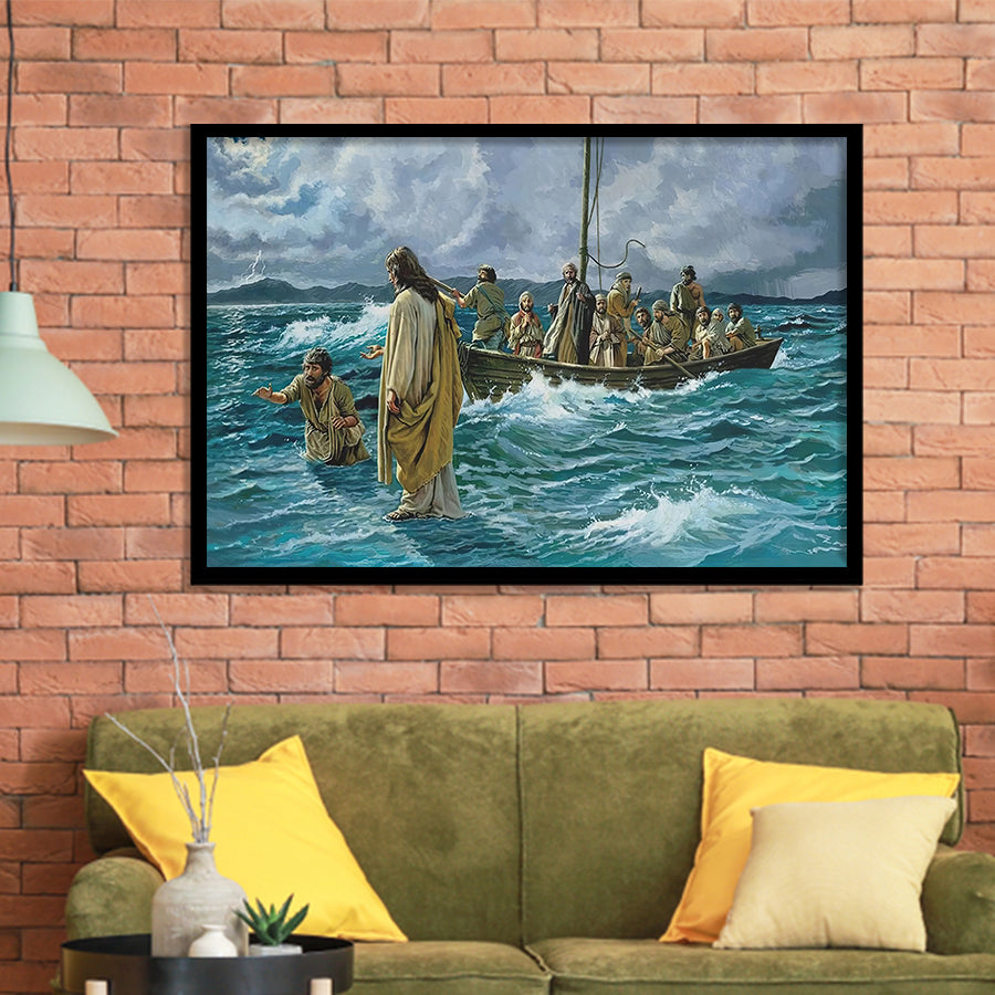 Jesus Christ Walking On Water Framed Art Prints Wall Art Decor - Painting Prints, Framed Picture