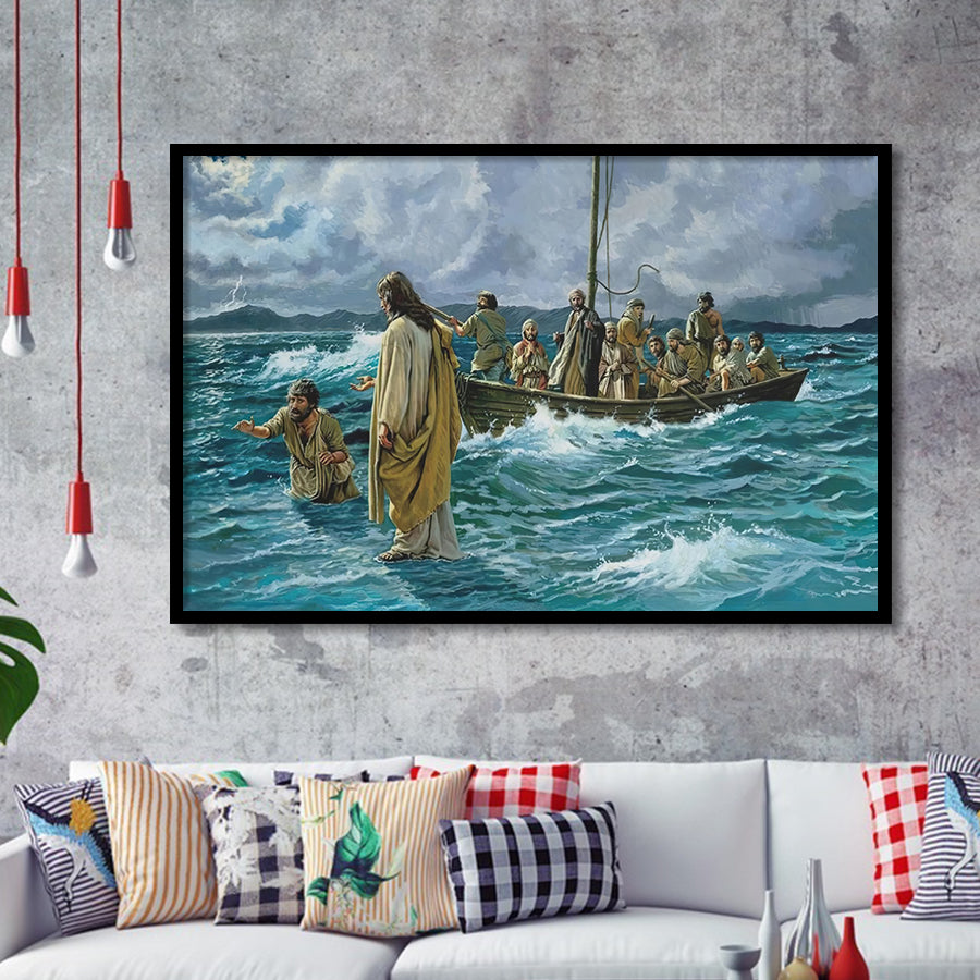 Jesus Christ Walking On Water Framed Art Prints Wall Art Decor - Painting Prints, Framed Picture