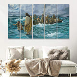 Jesus Christ Walking On Water 5 Pieces B Canvas Prints Wall Art - Painting Canvas, Multi Panel
