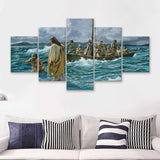 Jesus Christ Walking On Water 5 Pieces Canvas Prints Wall Art - Painting Canvas, Multi Panel