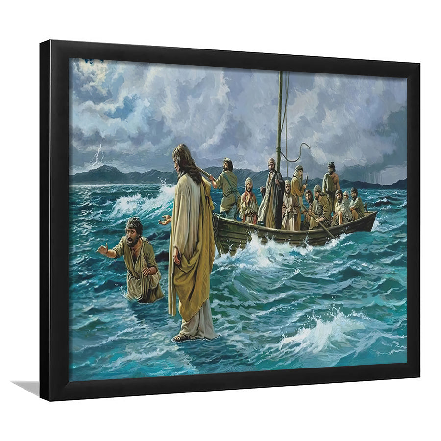 Jesus Christ Walking On Water Framed Art Prints Wall Art Decor - Painting Prints, Framed Picture