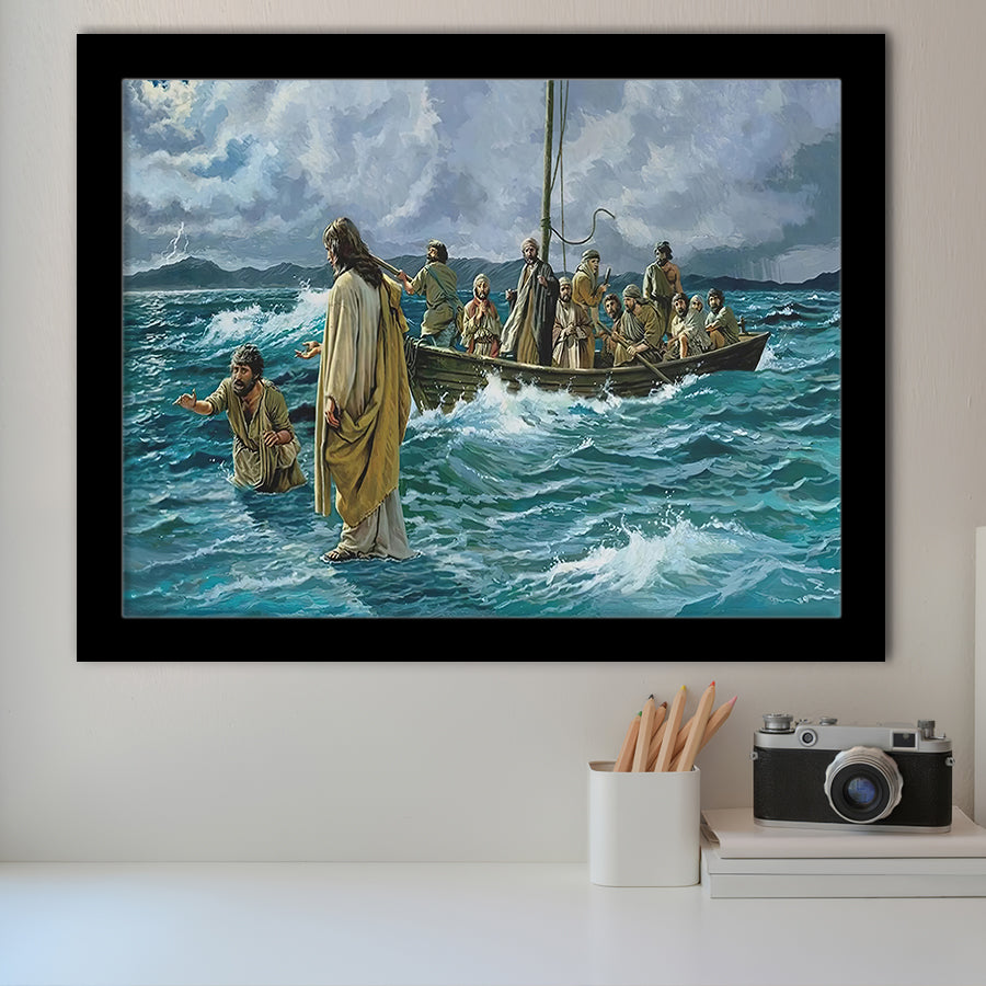 Jesus Christ Walking On Water Framed Art Prints Wall Art Decor - Painting Prints, Framed Picture