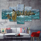 Jesus Christ Walking On Water 5 Pieces Canvas Prints Wall Art - Painting Canvas, Multi Panel
