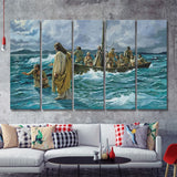 Jesus Christ Walking On Water 5 Pieces B Canvas Prints Wall Art - Painting Canvas, Multi Panel