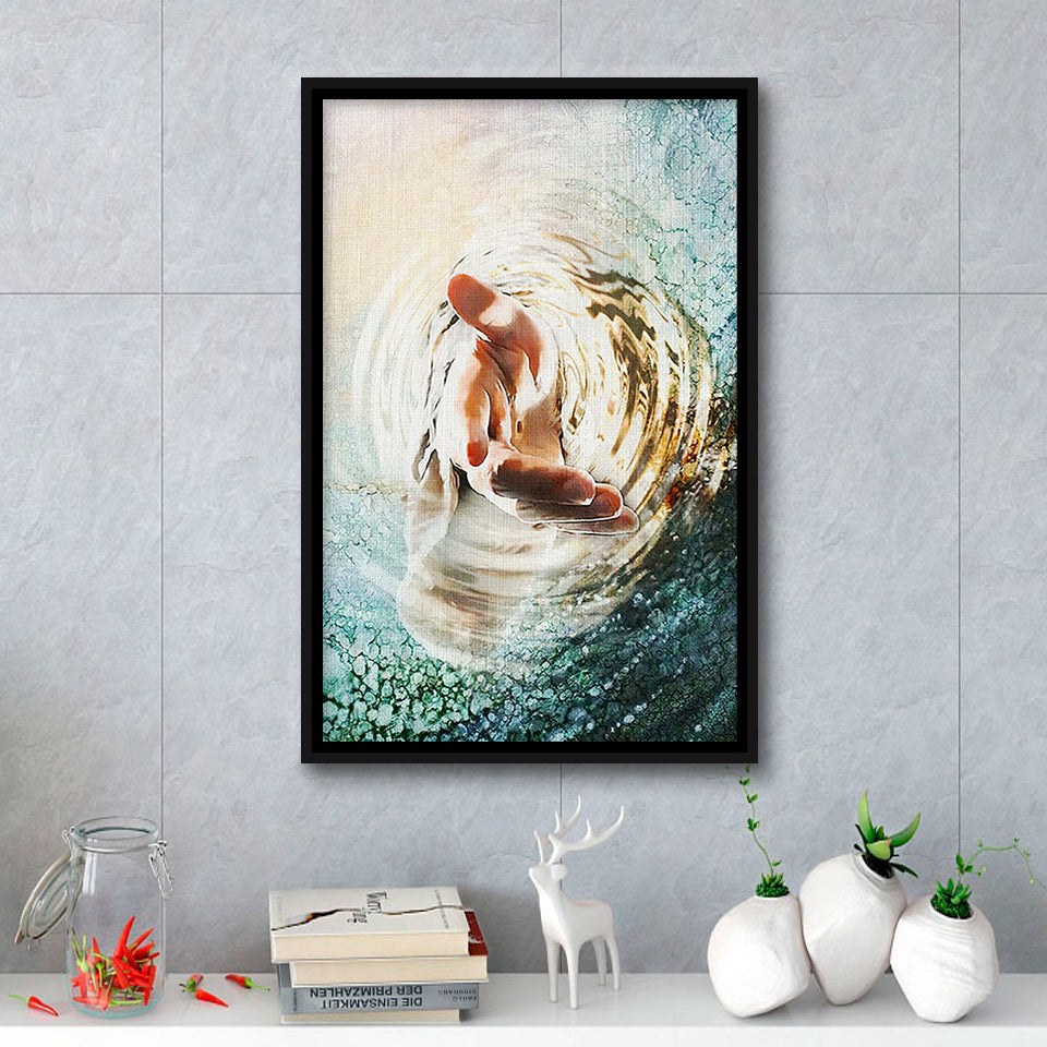 Jesus Give Me Your Hand Water Ocean Framed Canvas Prints Wall Art - Painting Canvas,Floating Frame, Home Wall Decor