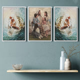 Jesus Give Me Your Hand Water Ocean Perfect Love Prints Wall Art Set of 3 Piece Framed Canvas Prints Wall Art Decor