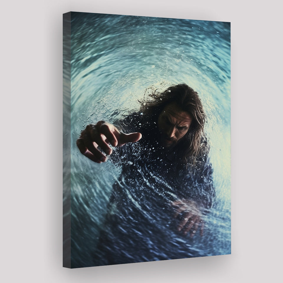 Jesus Give Me Your Hand Water Ocean V2 Canvas Prints Wall Art, Home Living Room Decor, Large Canvas