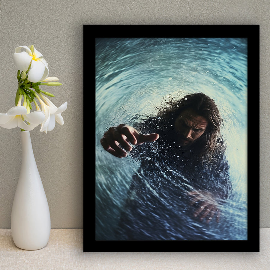 Jesus Give Me Your Hand Water Ocean V2 Framed Art Prints Wall Decor, Framed Picture, Large Picture