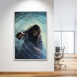 Jesus Give Me Your Hand Water Ocean V2 Framed Canvas Prints Wall Art, Floating Frame, Large Canvas Home Decor