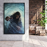 Jesus Give Me Your Hand Water Ocean V2 Framed Canvas Prints Wall Art, Floating Frame, Large Canvas Home Decor