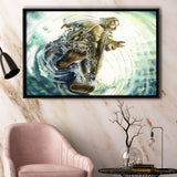 Jesus Give Me Your Hand Water Ocean Watercolor Painting, Framed Canvas Prints Wall Art Home Decor,Floating Frame, Ready to Hang