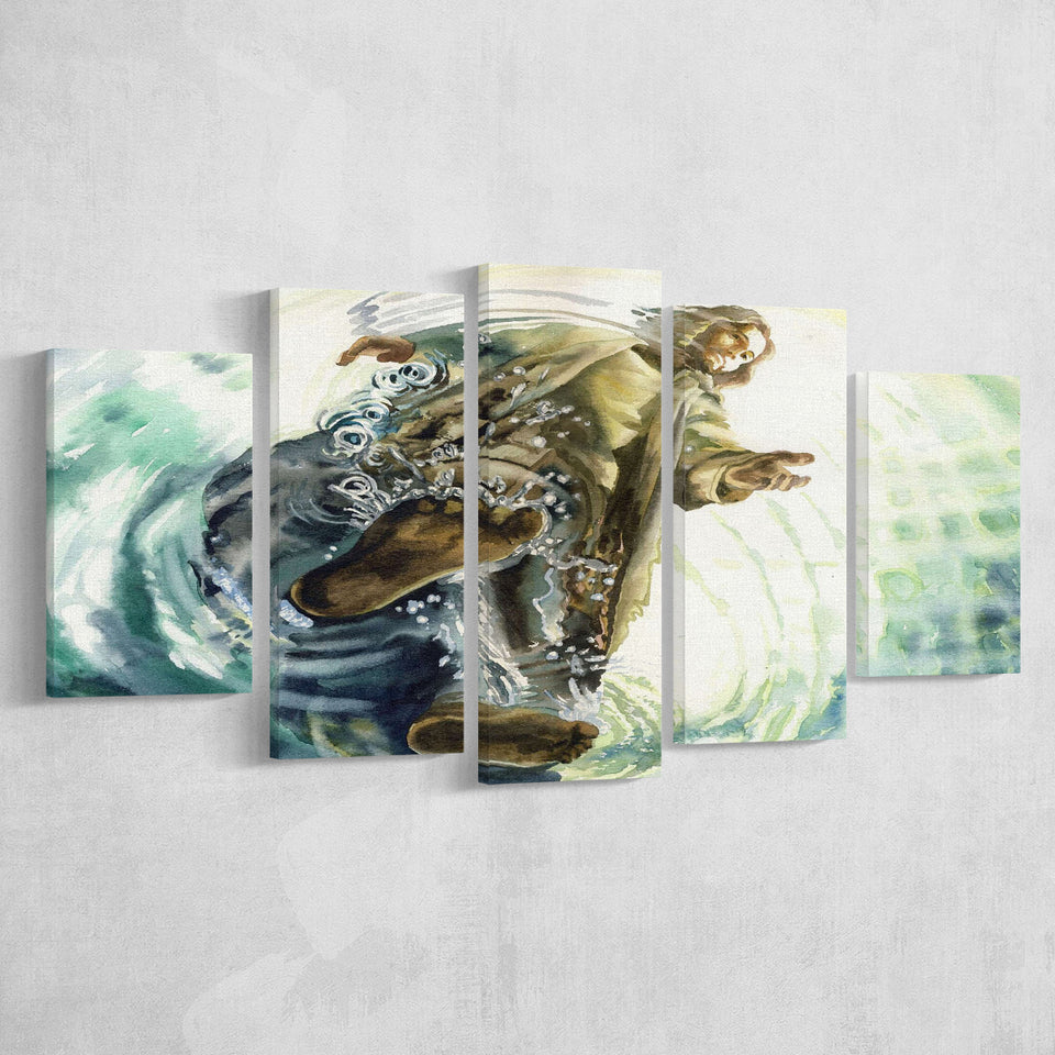 Jesus Give Me Your Hand Water Ocean Watercolor Painting, Multi Panels, 5 Pieces, Canvas Prints Wall Art Home Decor