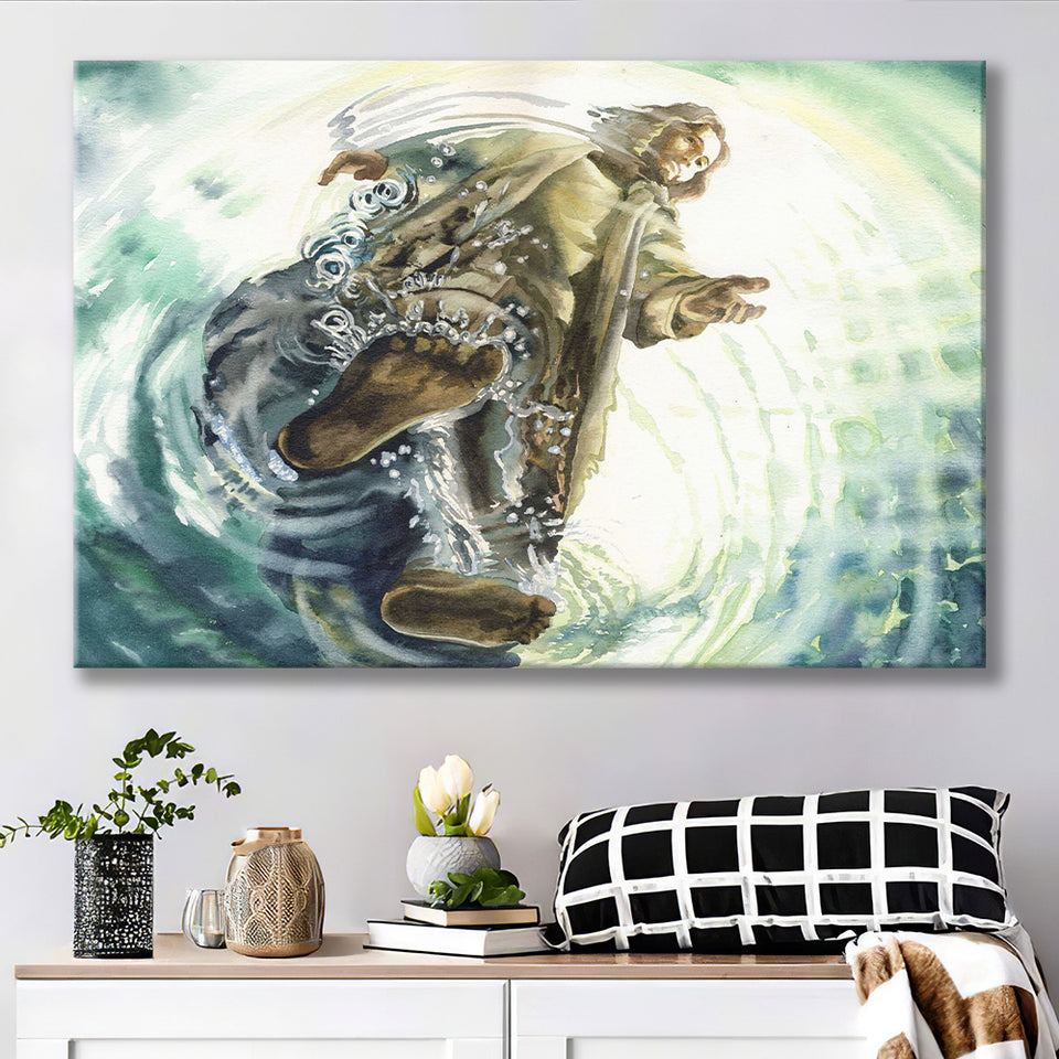 Jesus Give Me Your Hand Water Ocean Watercolor Painting, Canvas Prints Wall Art Home Decor