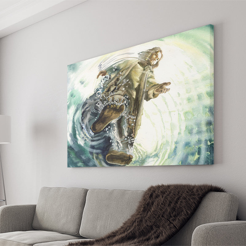Jesus Give Me Your Hand Water Ocean Watercolor Painting, Canvas Prints Wall Art Home Decor