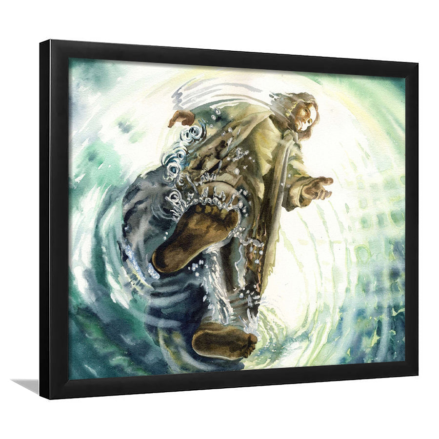 Jesus Give Me Your Hand Water Ocean Watercolor Painting, Framed Art Prints Wall Art Home Decor, Ready to Hang