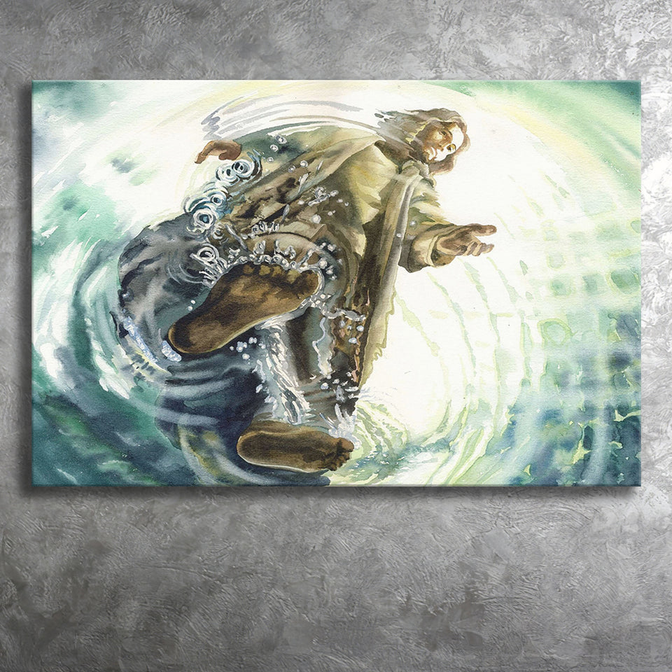 Jesus Give Me Your Hand Water Ocean Watercolor Painting, Canvas Prints Wall Art Home Decor