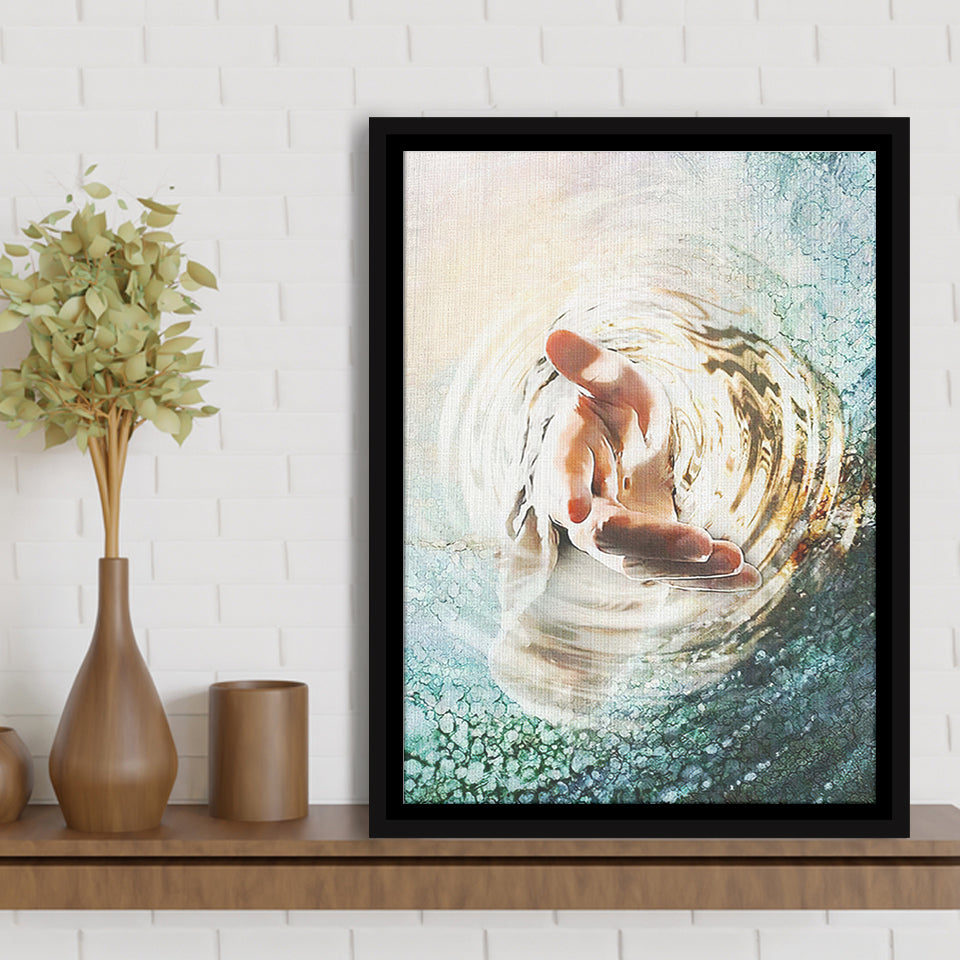 Jesus Give Me Your Hand Water Ocean Framed Canvas Prints Wall Art - Painting Canvas,Floating Frame, Home Wall Decor