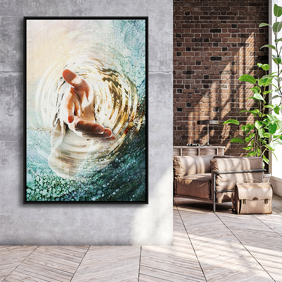 Jesus Give Me Your Hand Water Ocean Framed Canvas Prints Wall Art - Painting Canvas,Floating Frame, Home Wall Decor