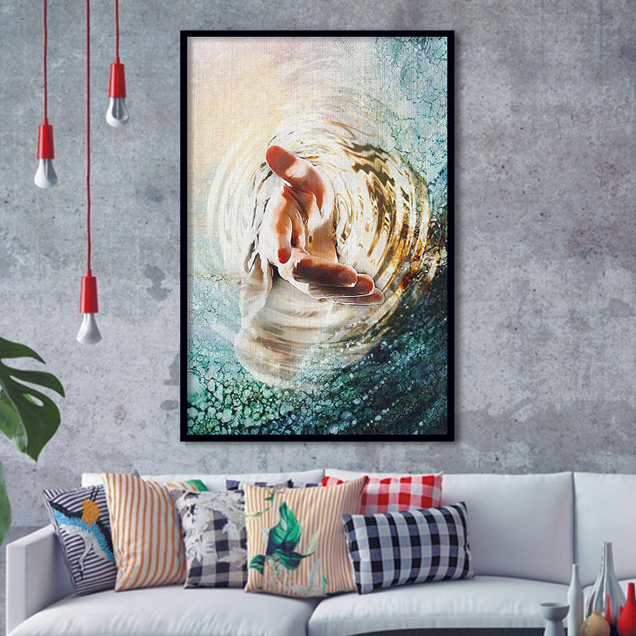 Jesus Give Me Your Hand Water Ocean Framed Art Print Wall Decor - Painting Art,Framed Picture,Wall Art