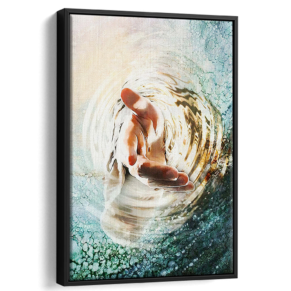 Jesus Give Me Your Hand Water Ocean Framed Canvas Prints Wall Art - Painting Canvas,Floating Frame, Home Wall Decor