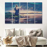 Jesus Standing By Sea 5 Pieces B Canvas Prints Wall Art - Painting Canvas, Multi Panels, Wall Decor
