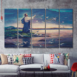 Jesus Standing By Sea 5 Pieces B Canvas Prints Wall Art - Painting Canvas, Multi Panels, Wall Decor