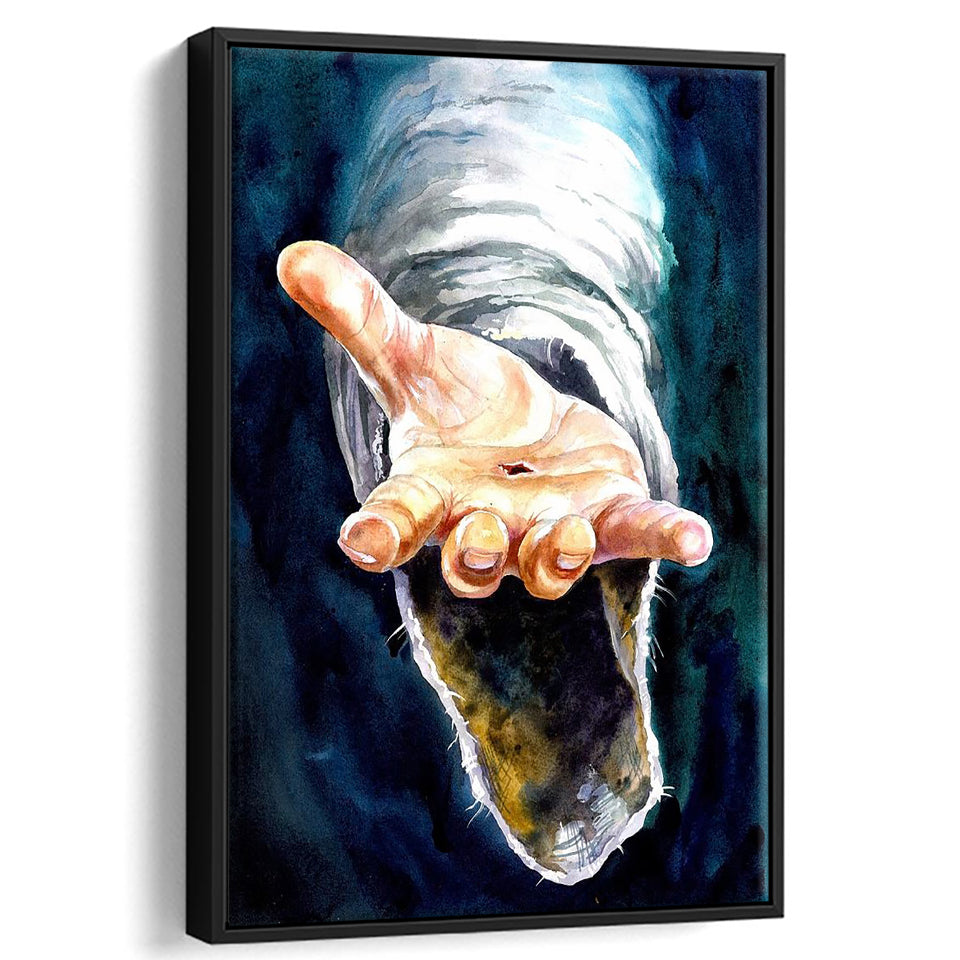 Jesus Give Me Your Hand Water Color Painting, Framed Canvas Prints Wall Art Home Decor,Floating Frame, Ready to Hang