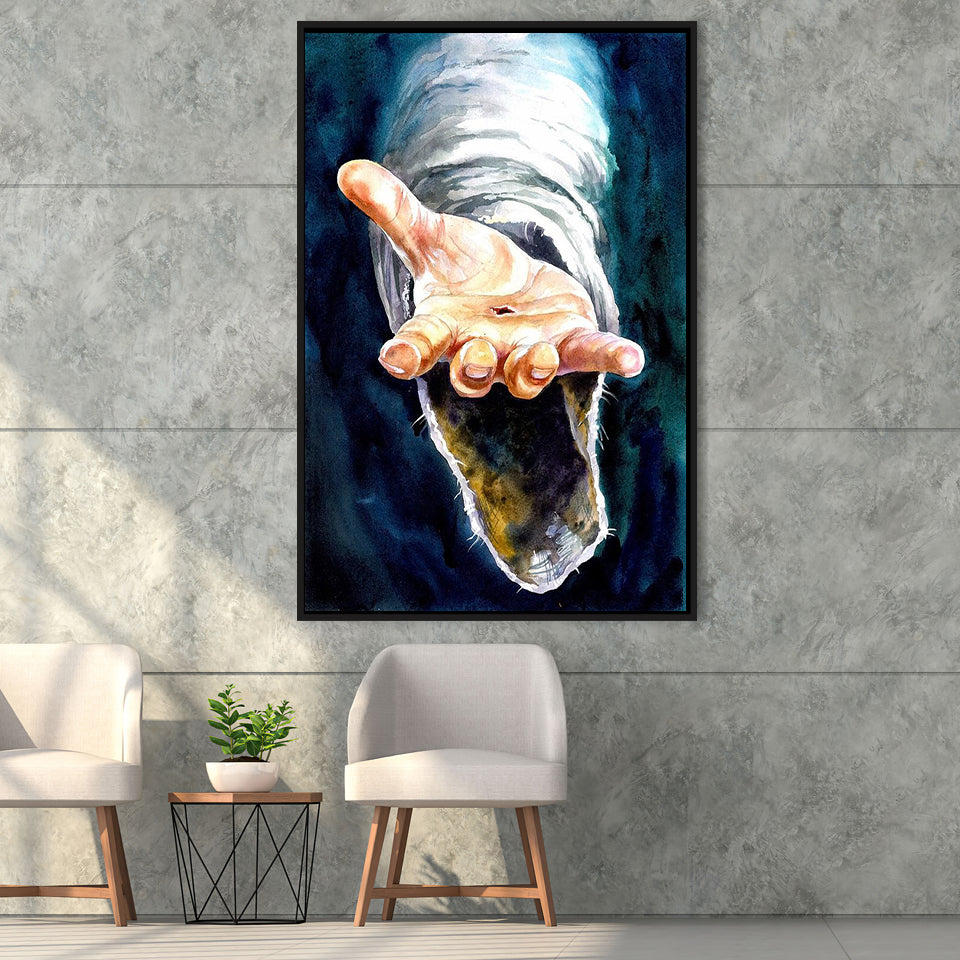 Jesus Give Me Your Hand Water Color Painting, Framed Canvas Prints Wall Art Home Decor,Floating Frame, Ready to Hang