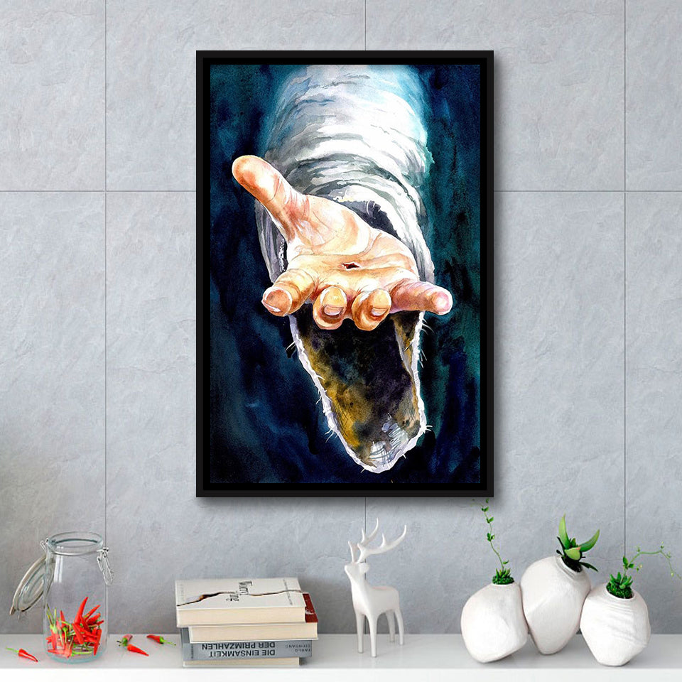 Jesus Give Me Your Hand Water Color Painting, Framed Canvas Prints Wall Art Home Decor,Floating Frame, Ready to Hang