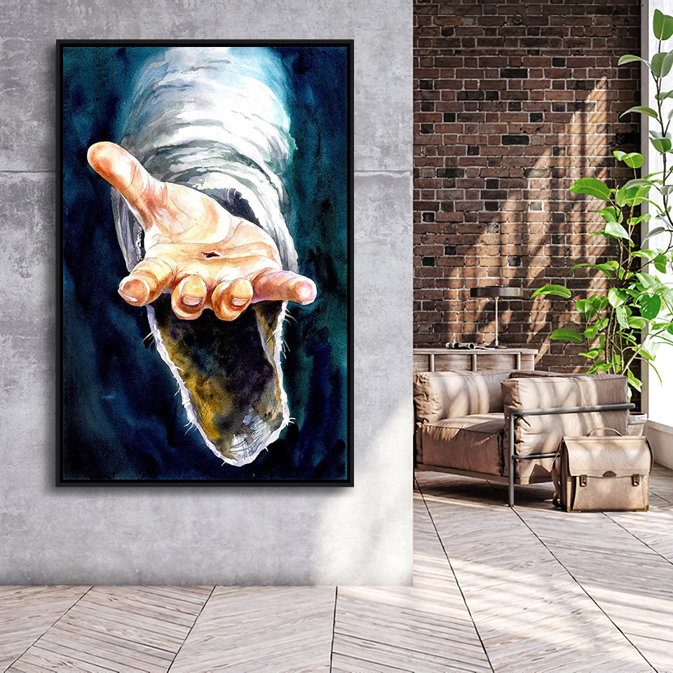 Jesus Give Me Your Hand Water Color Painting, Framed Canvas Prints Wall Art Home Decor,Floating Frame, Ready to Hang