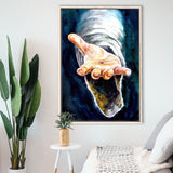 Jesus Give Me Your Hand Water Color Painting, Framed Canvas Prints Wall Art Home Decor,Floating Frame, Ready to Hang
